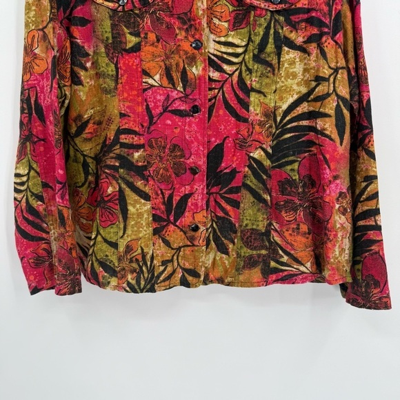 Chico's Womens 100% Linen Floral Button Up Jacket Size 2 (L) Long Sleeves - Picture 3 of 9